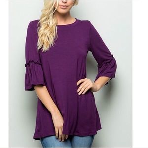 Women’s Purple Elbow Length Bell Sleeve Loose Fit Plus Size Top Sz 1X
